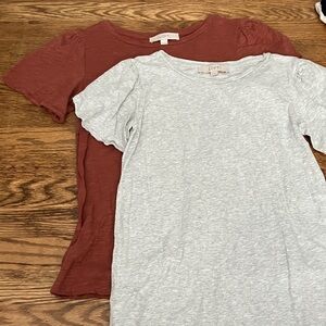 LOFT Brick Red and Light Gray T-Shirts Size XS